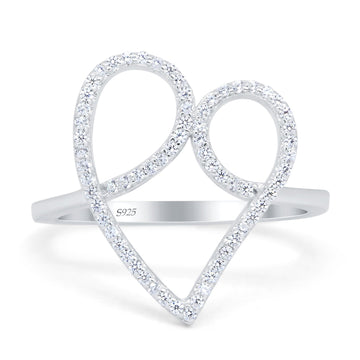 Swirl Heart Promise Ring Simulated Cubic Zirconia 925 Sterling Silver (18mm)